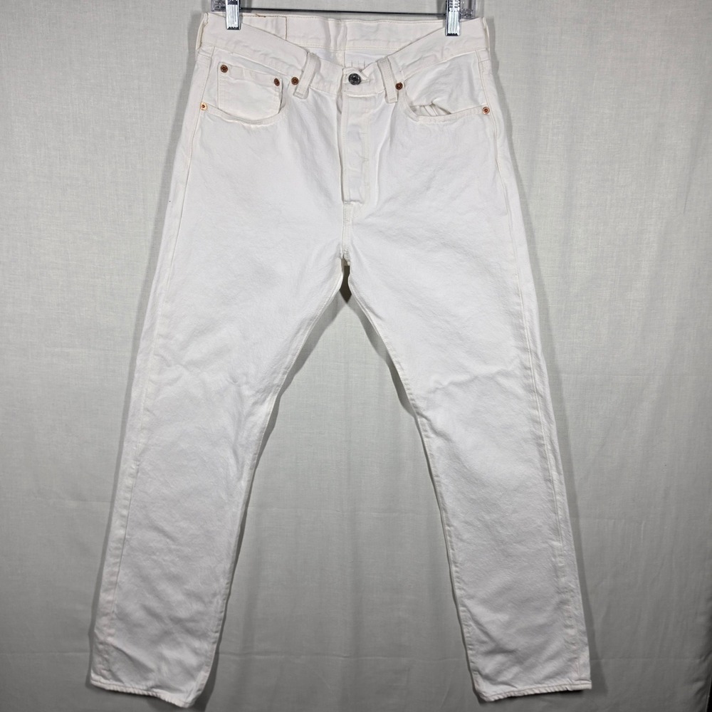 Levis 501 Jeans Mens W31 L32 Original Fit Straight Leg Button Fly White Denim